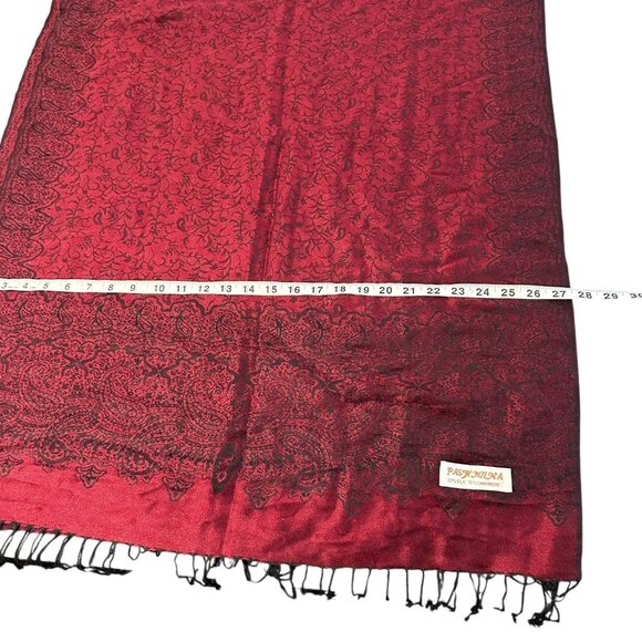 Pashmina Silk and Cashmere Paisley Print Red Black Scarf Wrap Shawl 28" x 72" - Picture 3 of 6